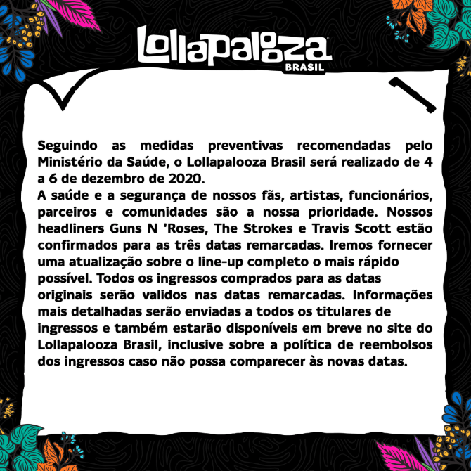 Lollapalooza Brasil 2020 Oficialmente Adiado