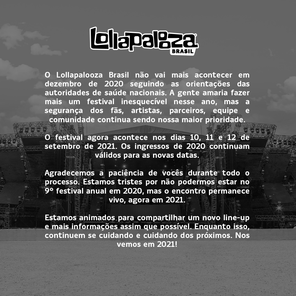 Lollapalooza 2020 cancelado datas 2021