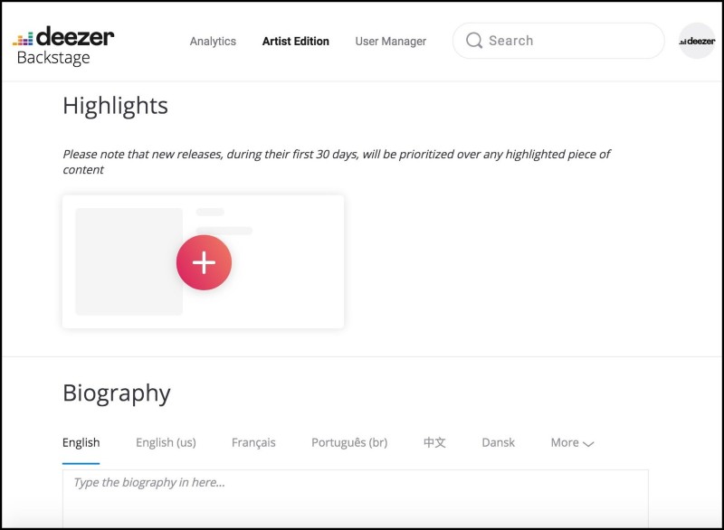 Deezer Backstage - Perfil do Artista