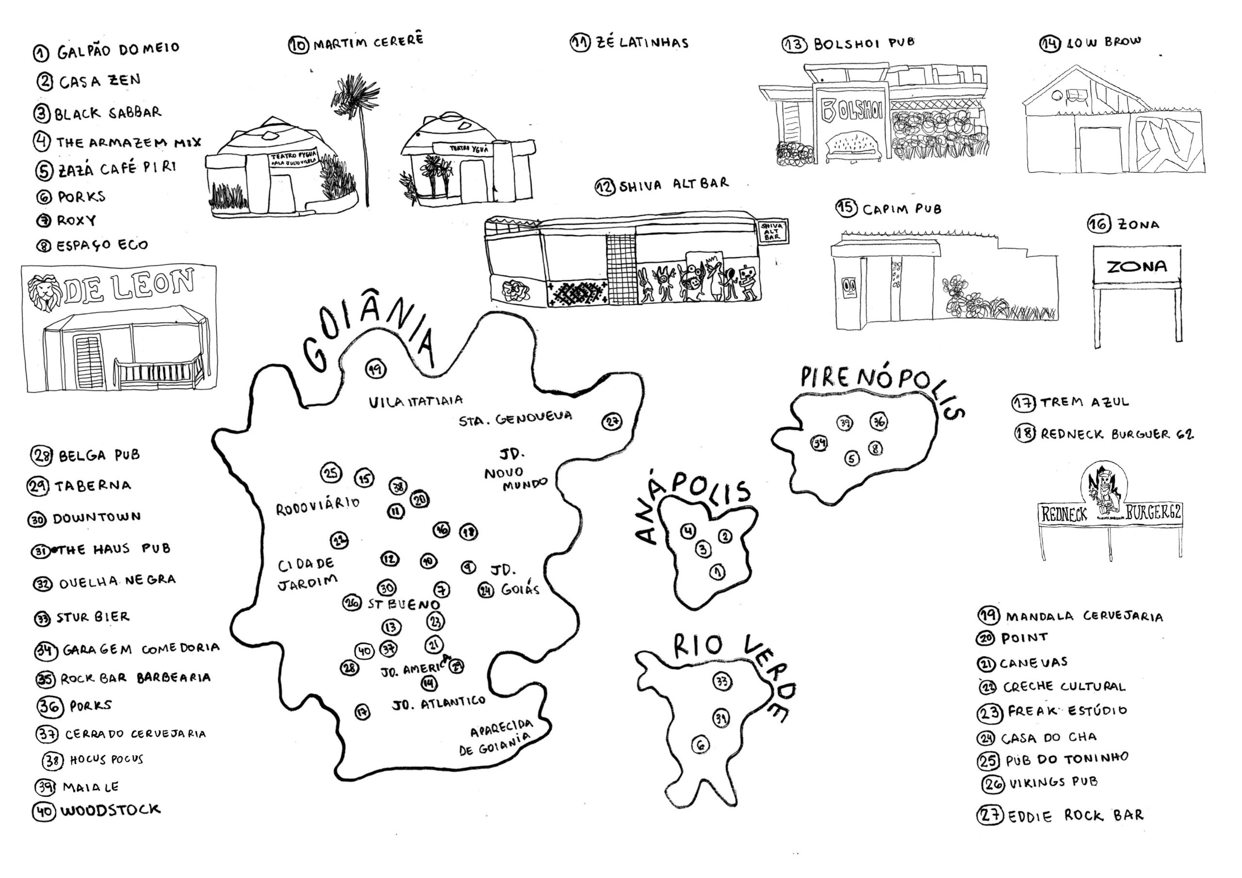 Mapeamento da cena independente de Goiânia com localização de 49 casas de shows e espaços culturais no estado de Goiás