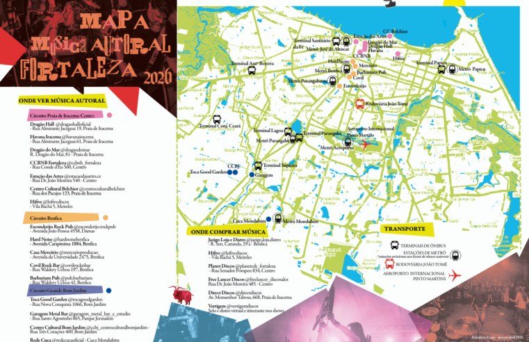 Cena musical independente de Fortaleza ganha mapa com 65 bandas e 15 casas de shows